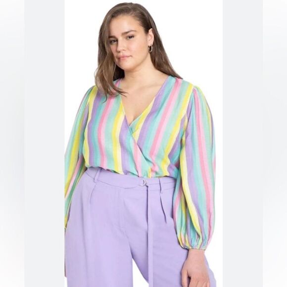 Eloquii Tops - Eloquii Stripe Surplice Bodysuit NWT